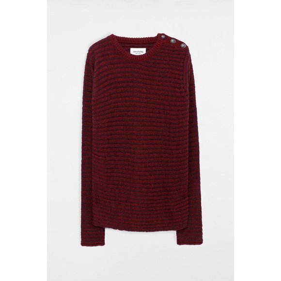 $370 ZADIG VOLTAIRE Jeremy Raye DESTROYED Sweater PRUNE Pullover ITALY ( S ) - Picture 7 of 8